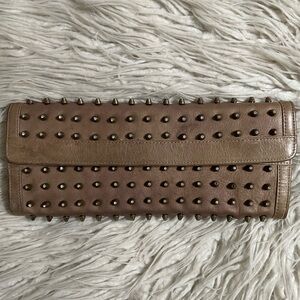 Cassandra Los Angeles Tan Leather Studded Single Flap Clutch Bag